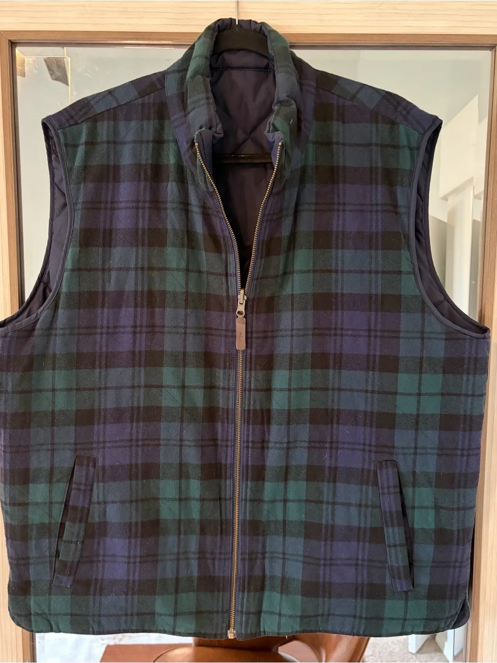 J. Crew Reversible Quilted Vest Men Size XL Pockets Sleeveless Green Blue Tartan